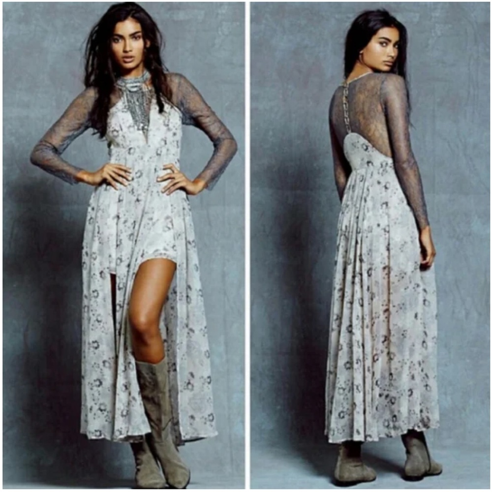 Rare Free People Gray Lace and Floral Dress